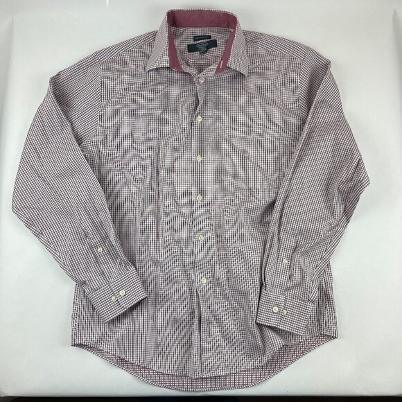 Pronto Uomo Button Up Shirt Mens 34/35 Red Plaid Non Iron Long Sleeve - Picture 1 of 9
